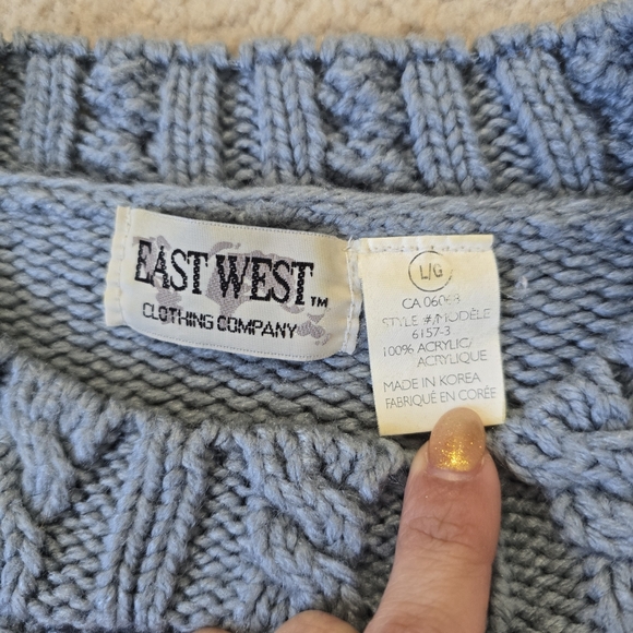 Vintage East West Cottagecore Blue Floral Swirl Sweater Womens Size Large - Picture 3 of 9